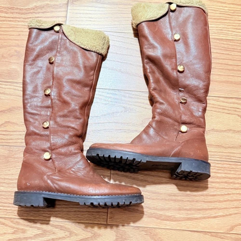 Michael Kors Brown Leather Tall Riding Boots Faux Fur Lined Size 6.5